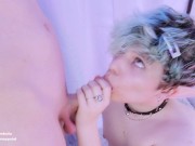 Preview 1 of Slutty Femboy Elf Slut Deepthroats Huge Cock