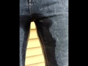 Preview 1 of Jeans Wetting I Pee My Jeans And Then I Get Peed On By A Guy With A Big Stream!!!