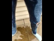 Preview 3 of Jeans Wetting I Pee My Jeans And Then I Get Peed On By A Guy With A Big Stream!!!