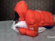 Preview 1 of Humping Air Mattress Inflatable PVC Camping Bed While Wearing Overfilled North Face Down Jacket.