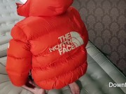 Preview 4 of Humping Air Mattress Inflatable PVC Camping Bed While Wearing Overfilled North Face Down Jacket.