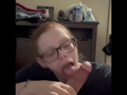 Preview 5 of Red head with glasses gives great blowjob