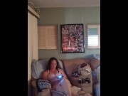Preview 3 of Sexy busty chick in nightgown playing Fortnite part 2