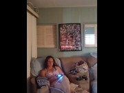 Preview 4 of Sexy busty chick in nightgown playing Fortnite part 2