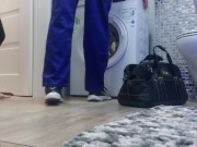 Preview 1 of The PLUMBER fucks the Housewife with her head stuck in the washing machine