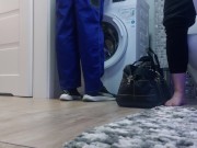 Preview 3 of The PLUMBER fucks the Housewife with her head stuck in the washing machine
