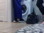 Preview 4 of The PLUMBER fucks the Housewife with her head stuck in the washing machine