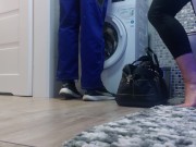 Preview 5 of The PLUMBER fucks the Housewife with her head stuck in the washing machine