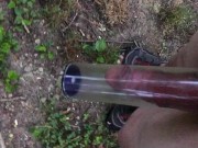 Preview 1 of Taking a morning walk around public with my bwc in clear pump tube