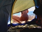 Preview 1 of Tent FUCK moments on NUDIST BEACH # Public SEX # Squirt Orgasm after ANAL