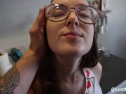 Preview 2 of Small innocent girlfriend begs for 8 inch cock and facial for dessert