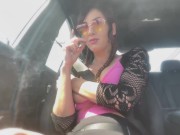 Preview 1 of Car ride: Artemisia Love smoking with her big nipples out