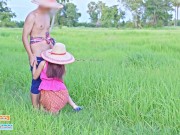 Preview 4 of 4K Thai Version Cut, Local farmers Thai have sex in the green fields and cums on her back.