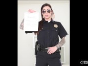 Preview 1 of Horny Lesbian Criminal Vanna Bardot Offers Her Hairy Pussy to Big Tits Cop Karma Rx