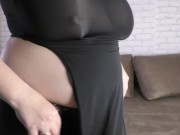 Preview 1 of Slutwife in a black dress showing to her hubby huge creampie inside her pussy