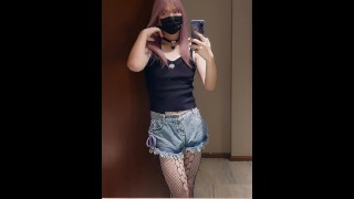 Crossdresser Take-off All His Clothes And Cum On Leg On The Late Night Skywalk