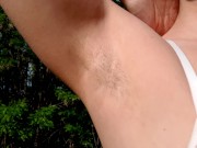Preview 1 of Armpit Fetish, Hairy and Sweaty Armpits, Hairy Pussy, Big Tits, Nude Sunbathing
