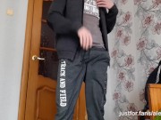 Preview 2 of A village teen in sportswear and sneakers jerks off his big cock