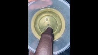 Yellow color pee in cup in the morning