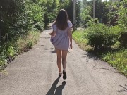 Preview 2 of Flashing Pussy in a Loose Dress Without Panties in the Street among passers-by - amateur in public
