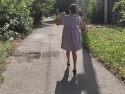Preview 4 of Flashing Pussy in a Loose Dress Without Panties in the Street among passers-by - amateur in public