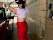 Preview 2 of Flashing at the Car Wash - Wet Shirt NO BRA - Teaser