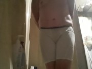 Preview 1 of Desperate Wetting! Held it for over 6 hrs! Huge cumshot after soaking my white shorts in PISS!