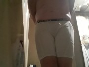 Preview 2 of Desperate Wetting! Held it for over 6 hrs! Huge cumshot after soaking my white shorts in PISS!