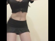 Preview 1 of Cute slender girl with hip skirt twists and dances to reveal sexy thong and big round pink ass