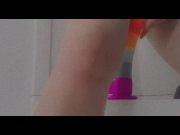 Preview 5 of Red Head Riding Rainbow Big Dildo After a Shower Masturbation