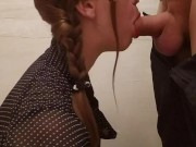 Preview 1 of Awesome Hands Free Blowjob with Tongue from my Secretary while Office Renovation