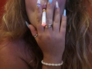 Preview 1 of SMOKE FETISH GIRL in shorts SMOKE a CIGARRET showing FINGER NAILS and FILTER CLOSEUP!
