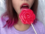 Preview 1 of Naughty stepsister sucks a lollipop and show her long hot sexy tongue