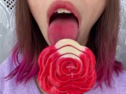 Preview 6 of Naughty stepsister sucks a lollipop and show her long hot sexy tongue