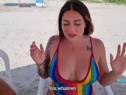 Preview 3 of Three big squirts on the beach public - Colombian Lesbian - Mariana Martix