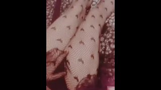 Trans cutie fingering herself in goth dress  | cumming in fishnets