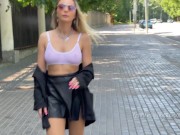 Preview 5 of Midday walk in a transparent bra in public. Flashing boobs.