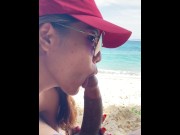 Preview 2 of Asian college slut pleasing her tinder date on a public beach