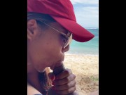 Preview 3 of Asian college slut pleasing her tinder date on a public beach