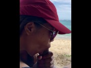 Preview 6 of Asian college slut pleasing her tinder date on a public beach