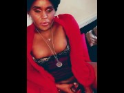 Preview 1 of HOT, Sexy EBONY TRANS girl records herself solo wanking her big black cock & masturbating with Toy