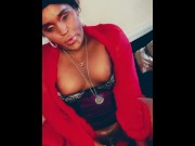 Preview 3 of HOT, Sexy EBONY TRANS girl records herself solo wanking her big black cock & masturbating with Toy