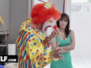 Preview 2 of Mylf - Beautiful Milf Pissed On Clown She Hired For Being Late Rides His Cock To Make Up For Service