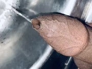 Preview 6 of Uncut dick is pissing into the sink for 12th time