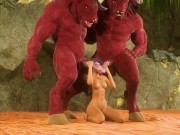 Preview 2 of Two furry demon fuck latin girl hardcore double anal