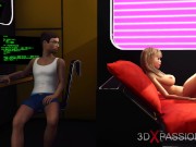 Preview 3 of 3d dickgirl android plays with a sexy young blonde in the sci-fi bedroom