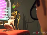 Preview 5 of 3d dickgirl android plays with a sexy young blonde in the sci-fi bedroom