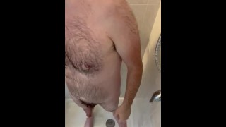 Hairy Dad Bod Showering, Shaving and Jerking