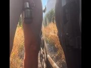 Preview 2 of Naked barefoot piss n  cum roadside cars passing