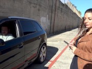 Preview 5 of Voyeurs jerk off a guy on his car and after that he fuck her!